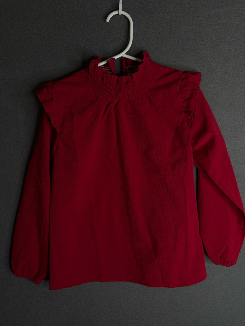 Women’s Maroon Ruffled Mock-Neck Long-Sleeve Top Size 6/7